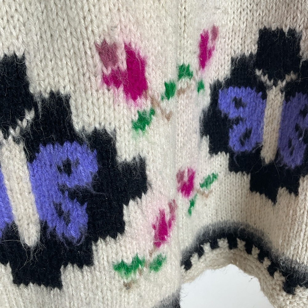 Hand knit pure wool folk style cardigan Peruvian Large Llama Butterfly - Picture 3 of 11